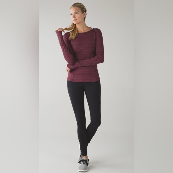 Lululemon Stripe Wine Berry Black Kanto Catch Me LS Thumbhole Slim Rulu Top SZ 6 - Picture 8 of 13